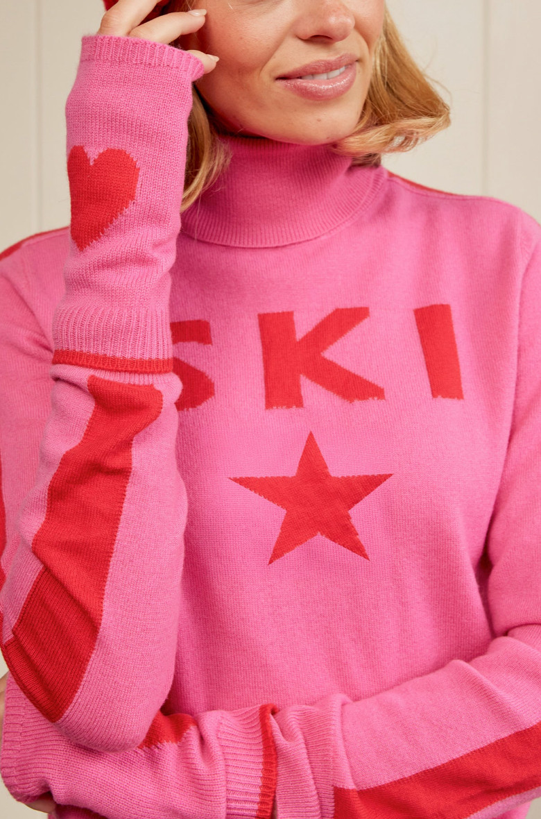 Aspiga Merino Wool Ski Star Motif Slim Polo Neck Jumper