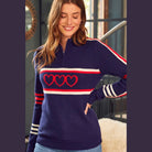 Aspiga Merino Wool Stripe Hearts Quarter Zip Sweater