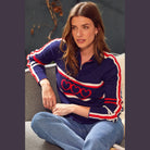 Aspiga Merino Wool Stripe Hearts Quarter Zip Sweater