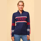 Aspiga Merino Wool Stripe Hearts Quarter Zip Sweater