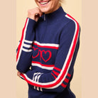 Aspiga Merino Wool Stripe Hearts Quarter Zip Sweater