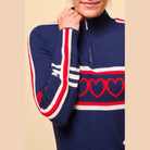 Aspiga Merino Wool Stripe Hearts Quarter Zip Sweater