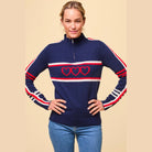 Aspiga Merino Wool Stripe Hearts Quarter Zip Sweater