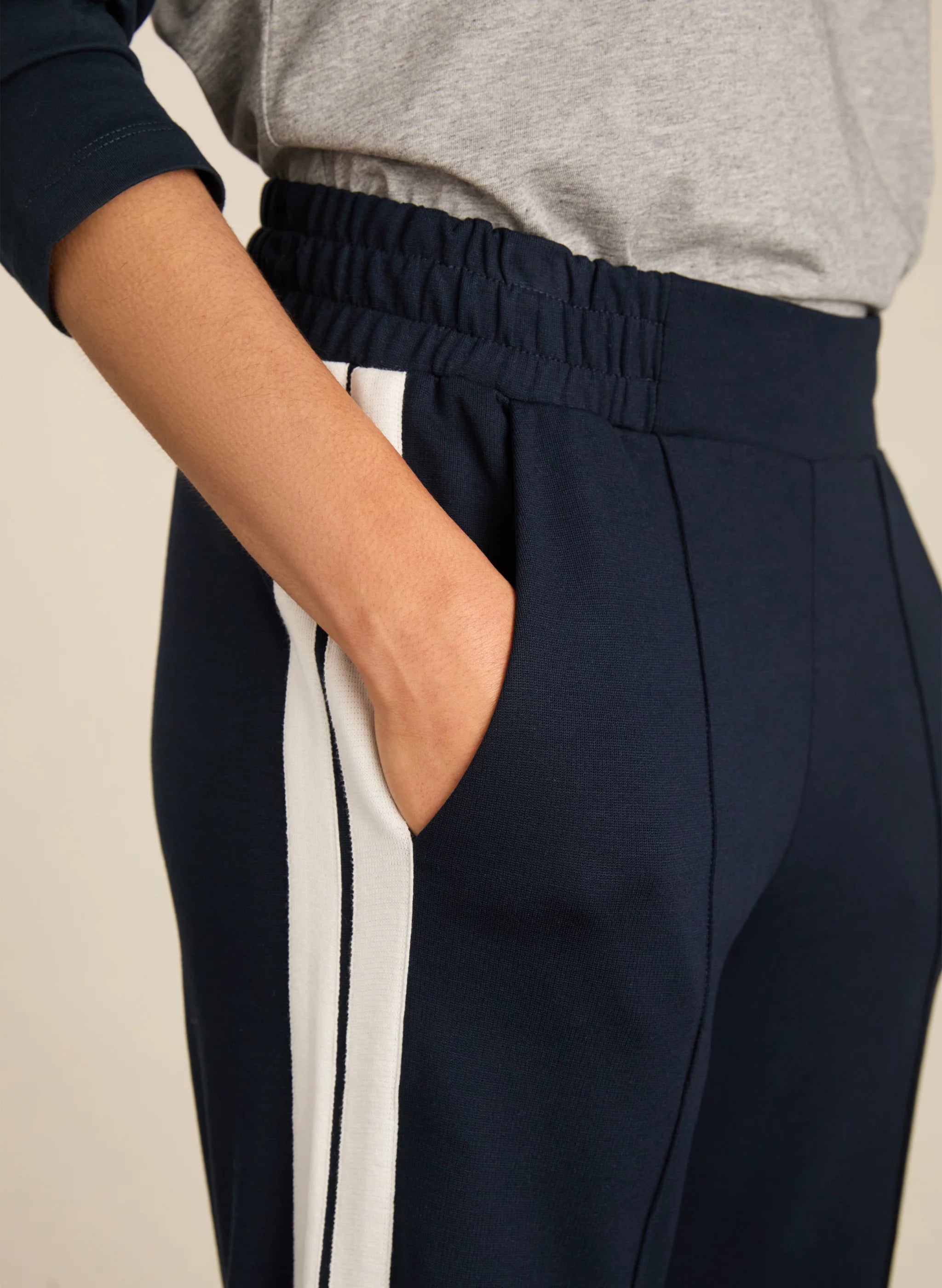 Baukjen Tippi 2.0 Side Stripe Trousers in Navy & White