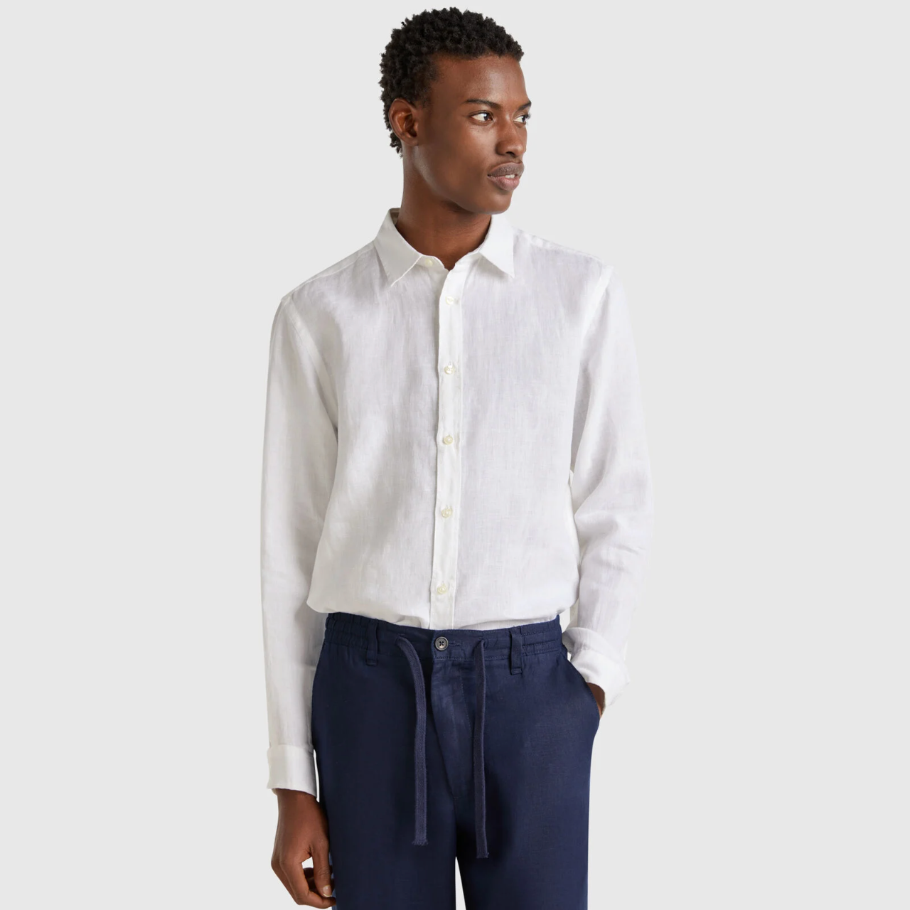 Benetton Men's White Shirt in Pure Linen