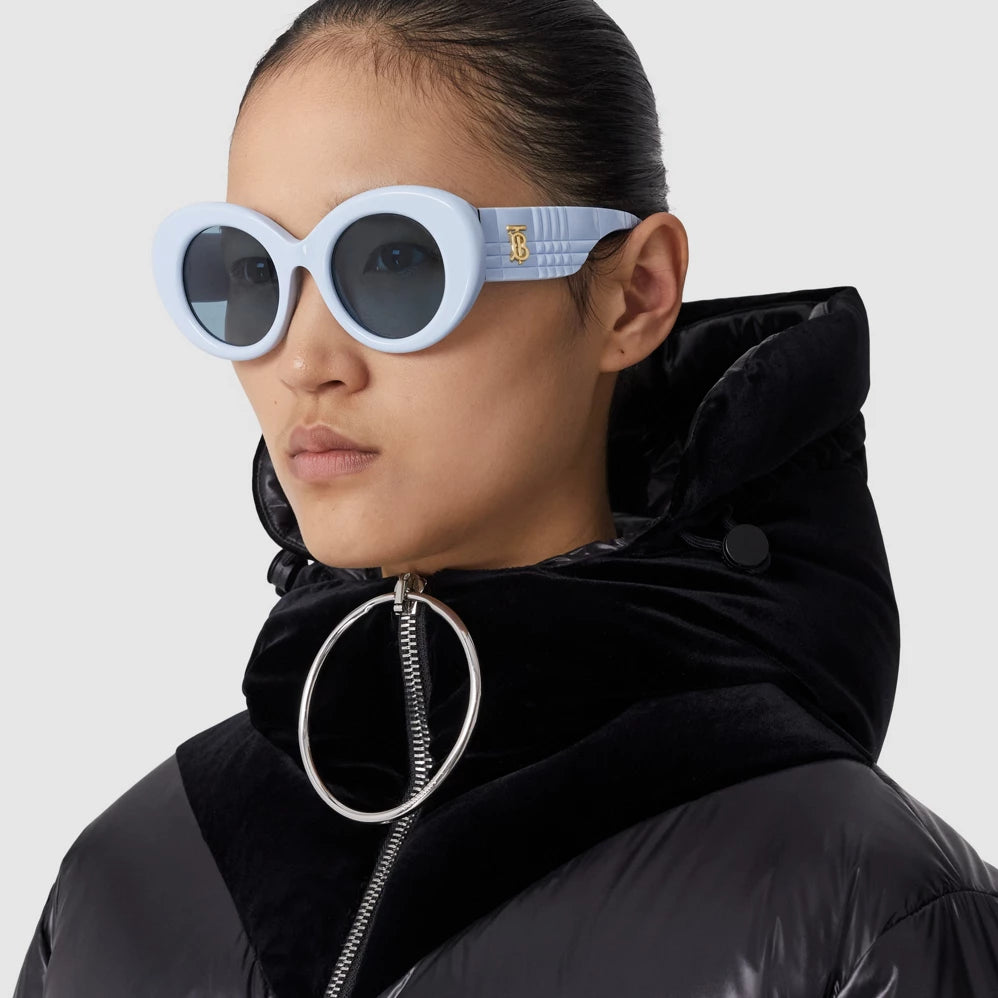 Burberry Monogram Motif Oversized Round Frame Lola Sunglasses in Light Blue