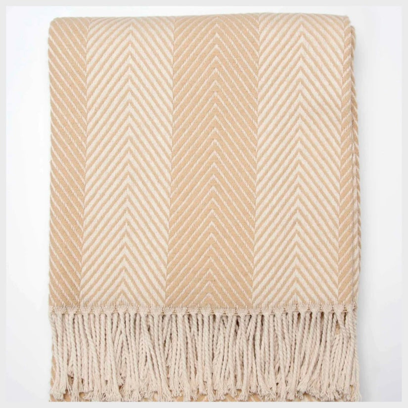 Conscious Convert Natural Herringbone Organic Cotton Throw Blanket in Natural