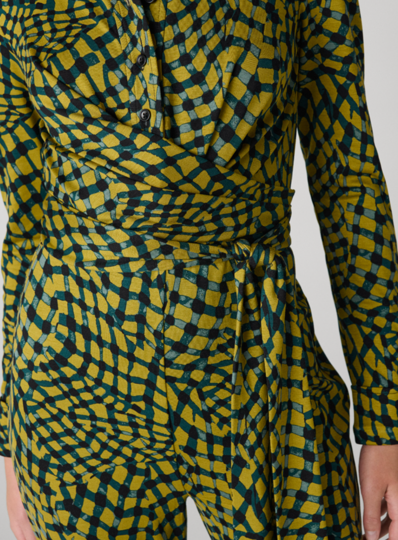 Diane von Furstenburg Michele Jump Suit in Mini Floating Plaid Ecru