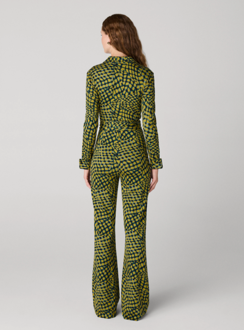 Diane von Furstenburg Michele Jump Suit in Mini Floating Plaid Ecru