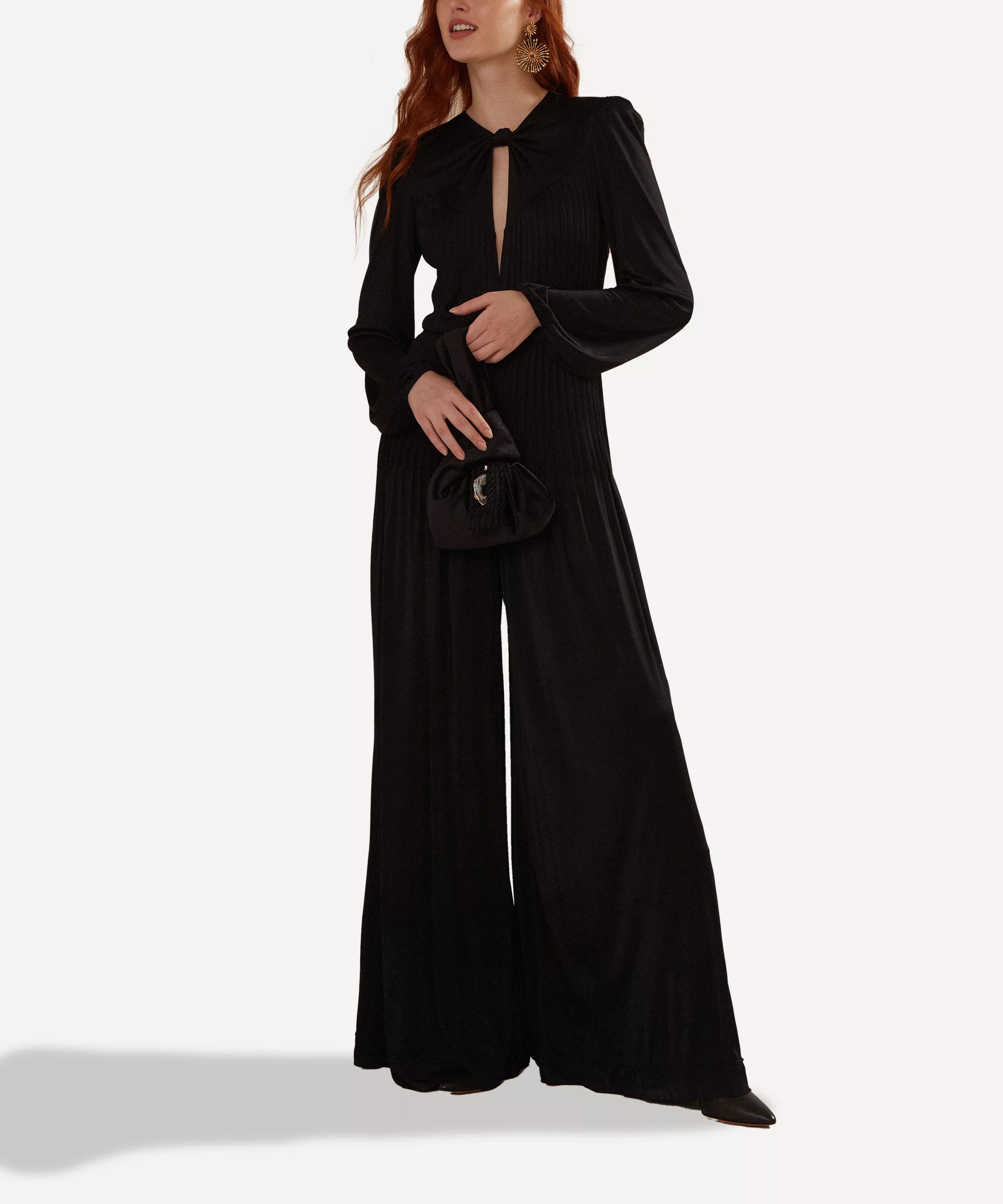 FARM Rio Black Long Sleeve Knot Jumpsuit
