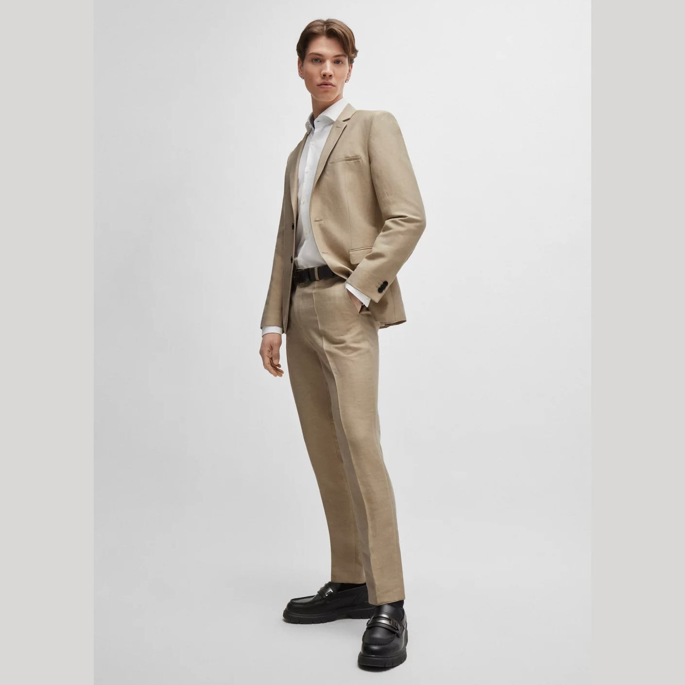 Hugo Extra Slim Fit Suit In Linen Blend Chambray