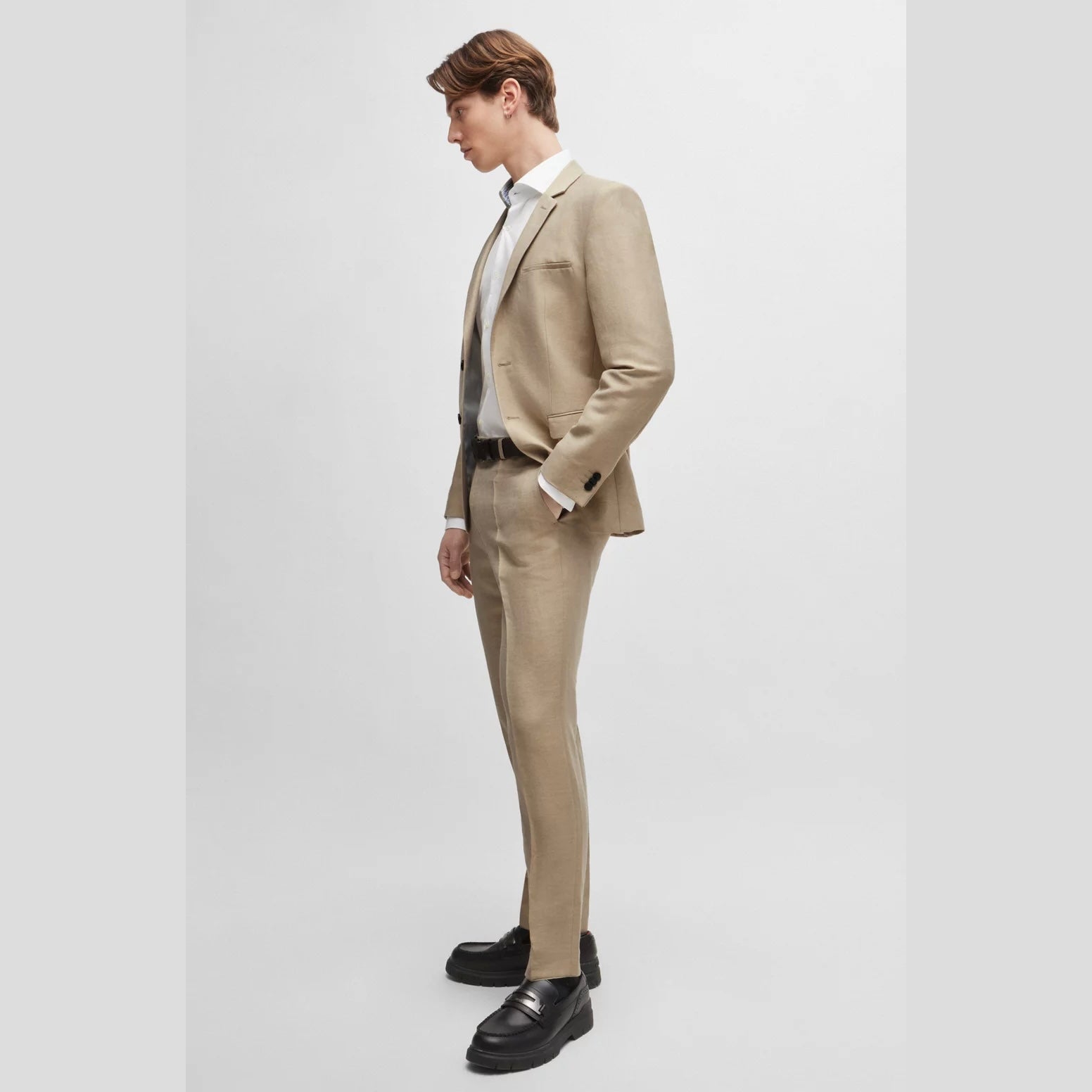 Hugo Extra Slim Fit Suit In Linen Blend Chambray