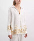 Kori Pyramids Linen Embroidered Blouse