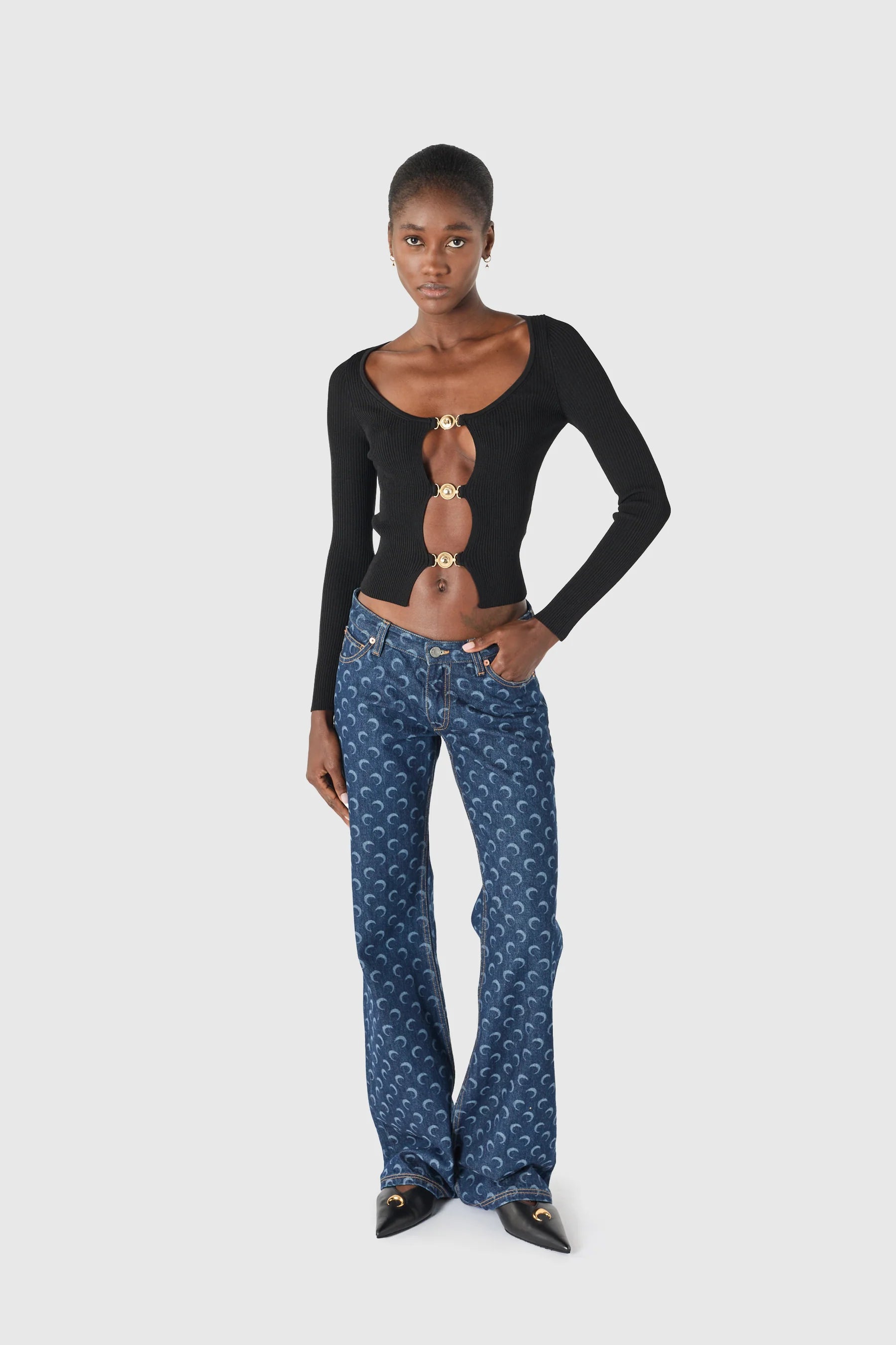 Marine Serre Midnight blue denim bootcut jeans