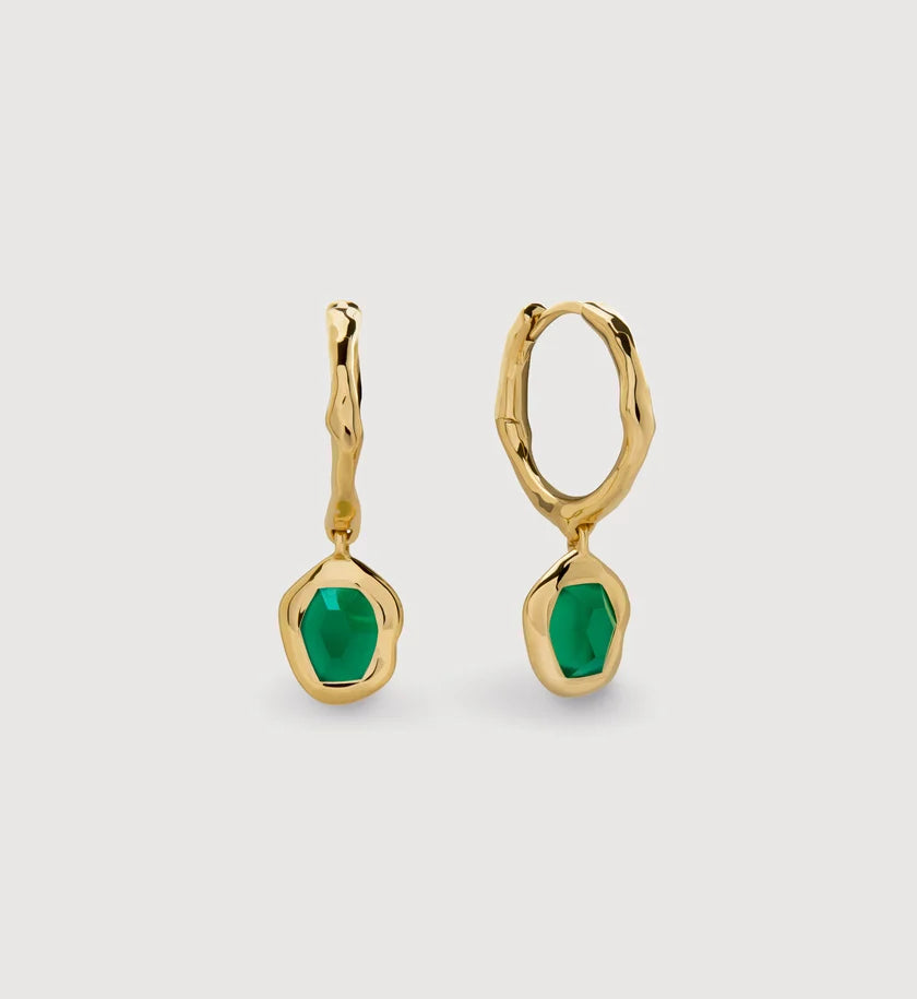 Monica Vinader Gold Vermeil Odyssey Huggies Earrings with Green Onyx