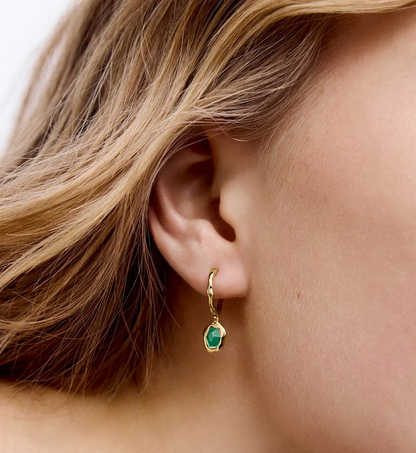 Monica Vinader Gold Vermeil Odyssey Huggies Earrings with Green Onyx