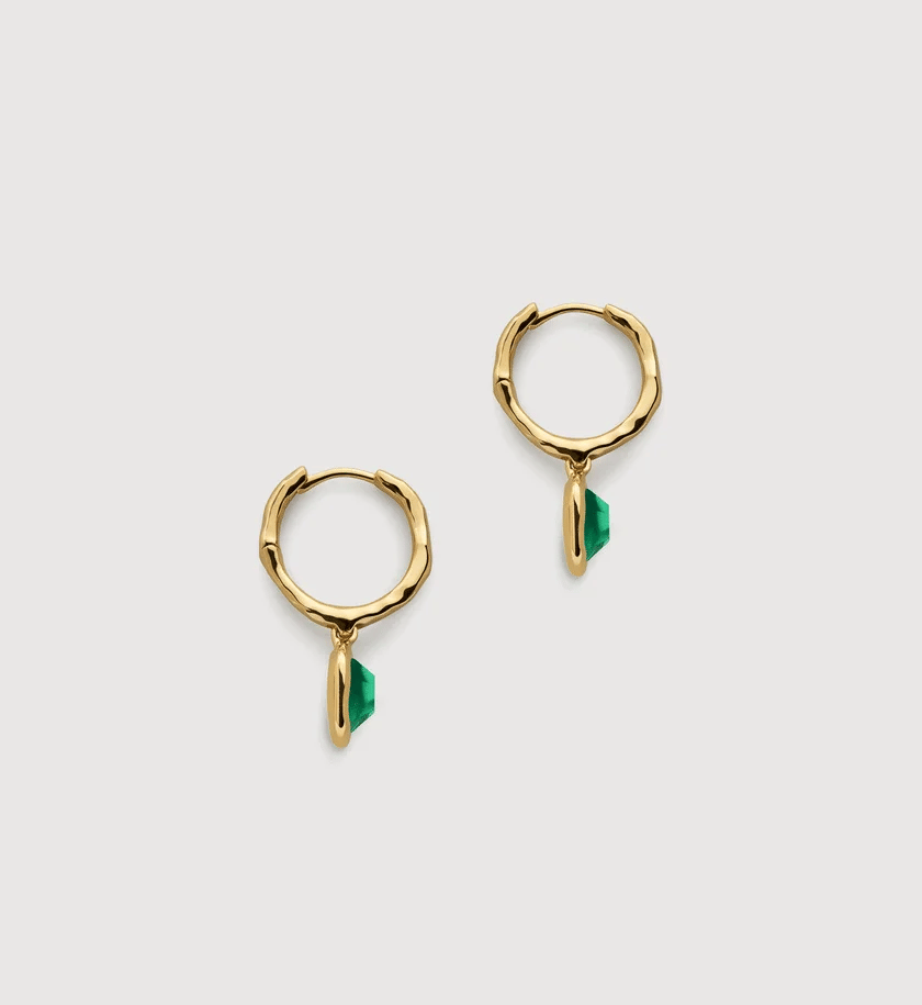 Monica Vinader Gold Vermeil Odyssey Huggies Earrings with Green Onyx