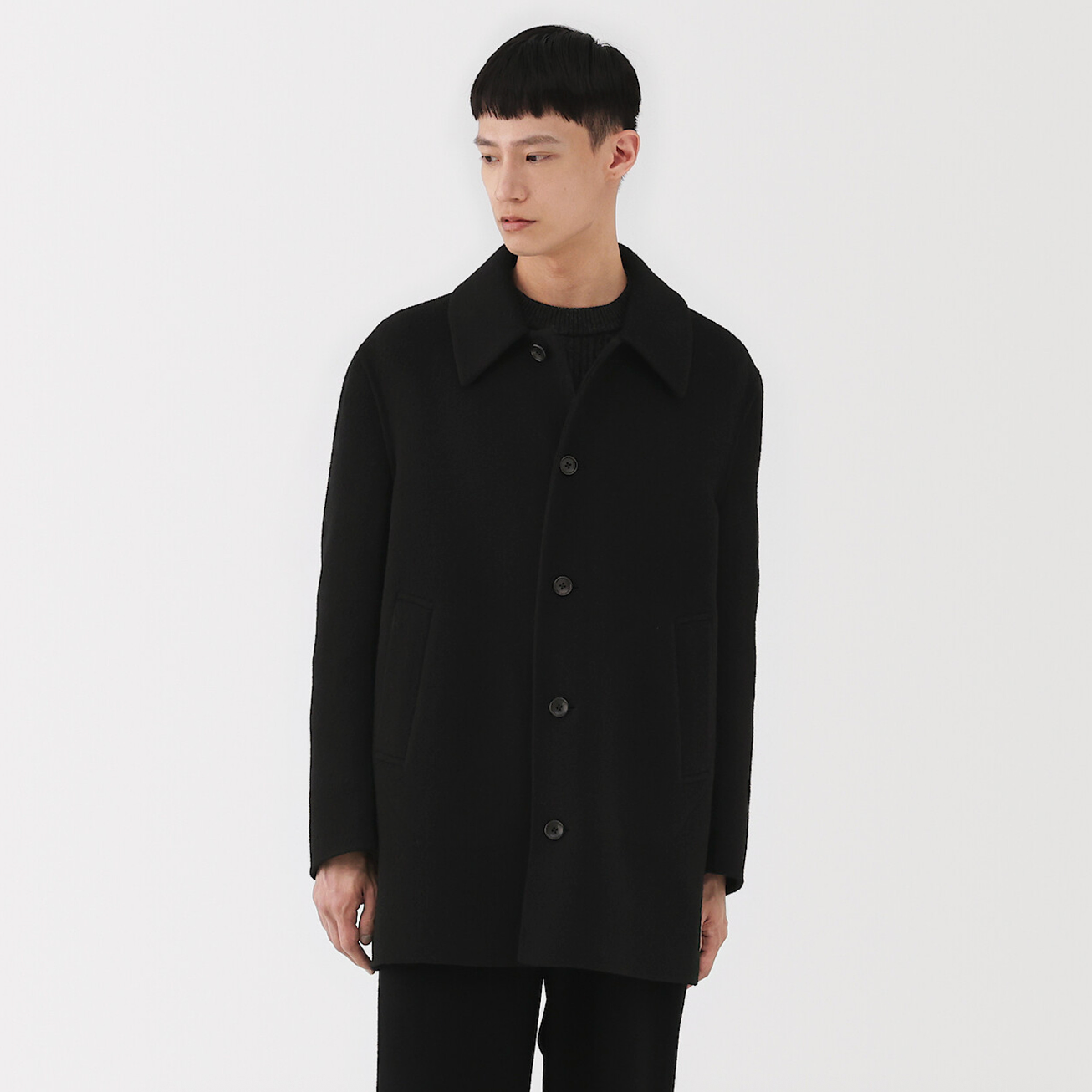 Muji Men's Recycled Cashmere Blend Single-Breasted Coat