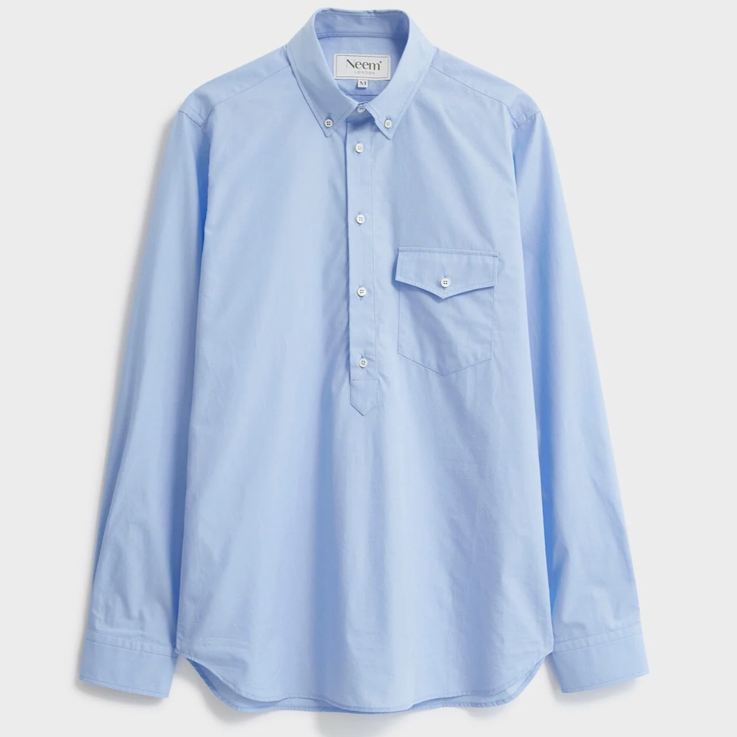 Neem Regenerative Cotton Sky Modern Button-down Popover Shirt