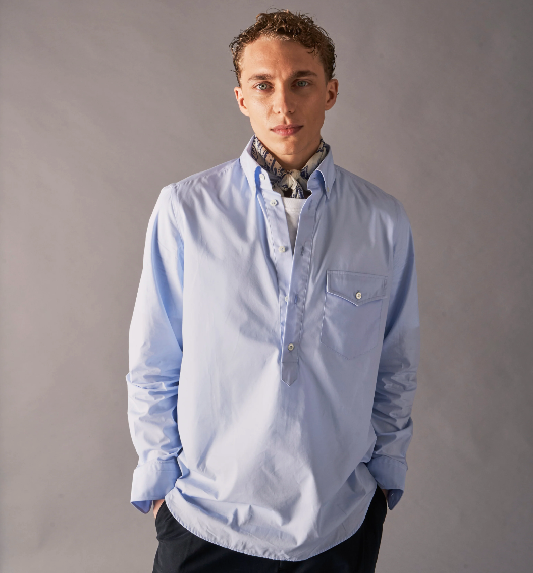 Neem Regenerative Cotton Sky Modern Button-down Popover Shirt