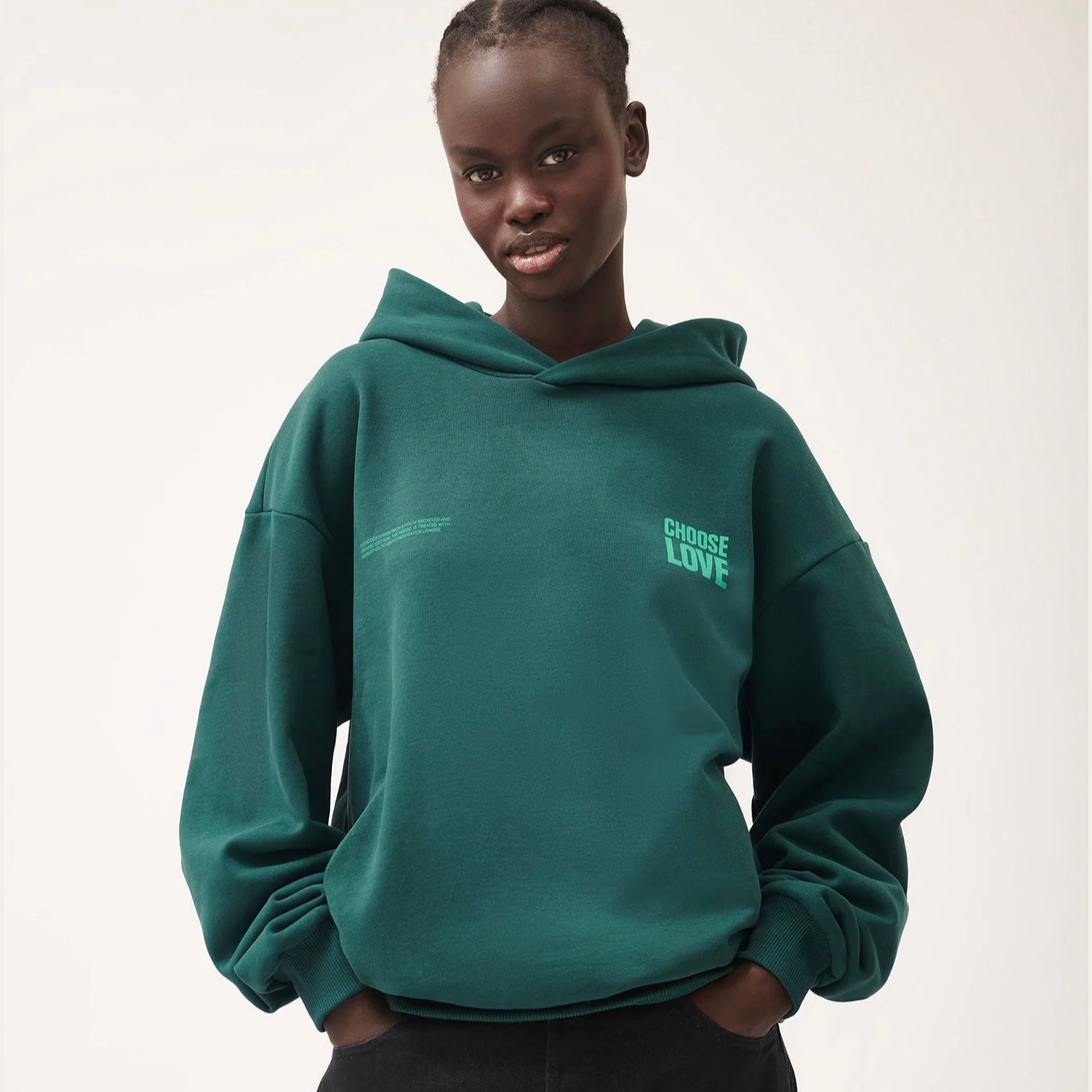 Pangaia Choose Love Heavyweight Hoodie in Foliage Green