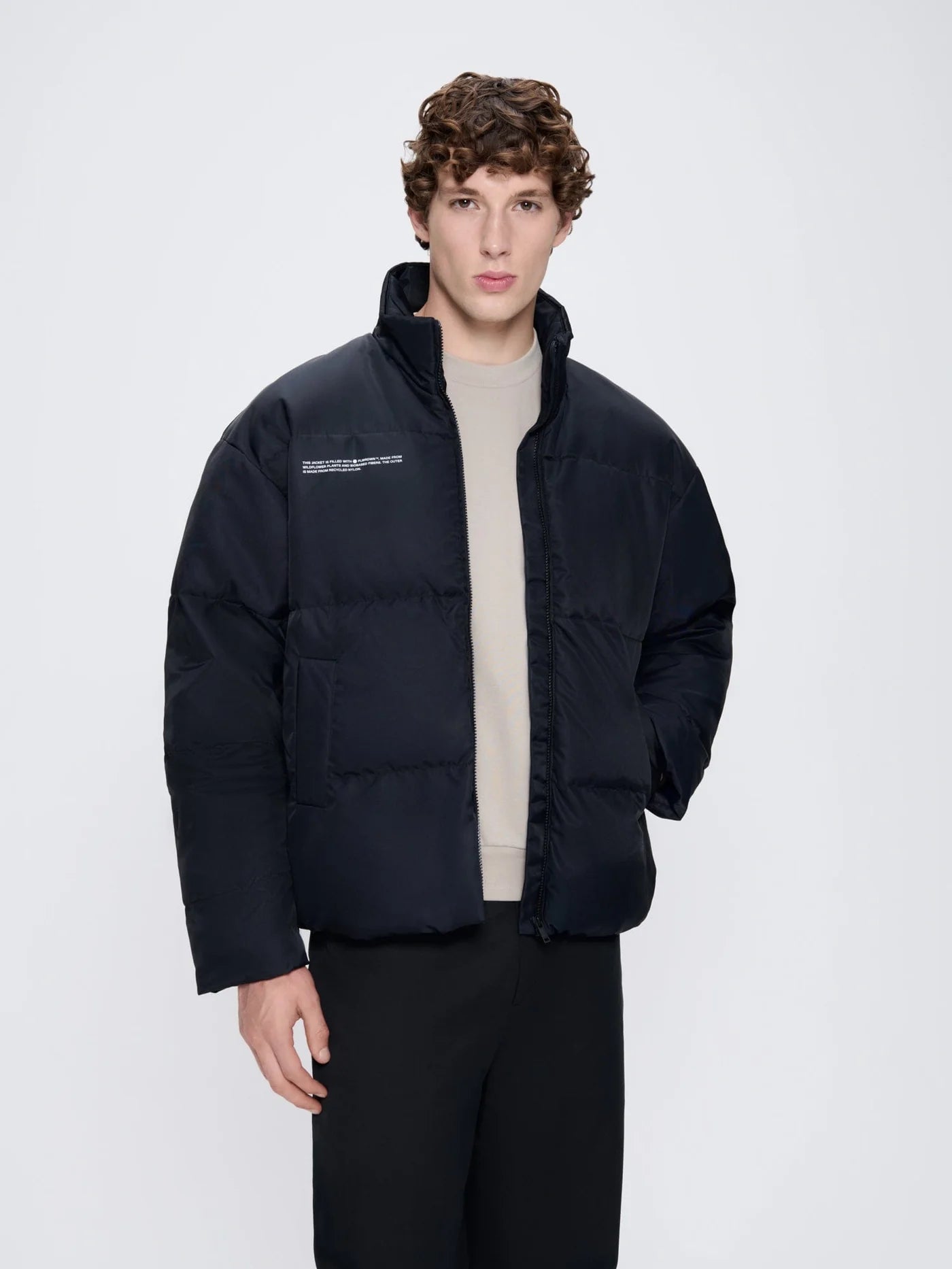 Pangaia Mens Black FLWRDWN Bomber Jacket