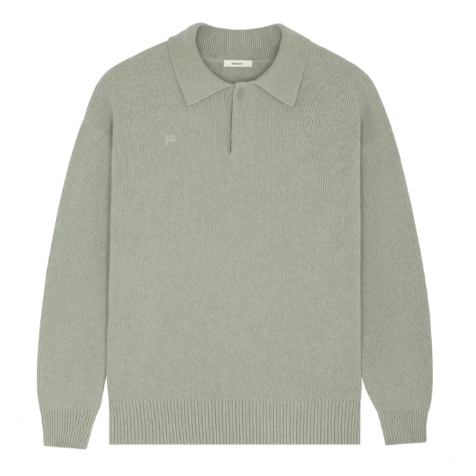 Pangaia Mens DNA Recycled Cashmere Polo Sweater in Moss Green