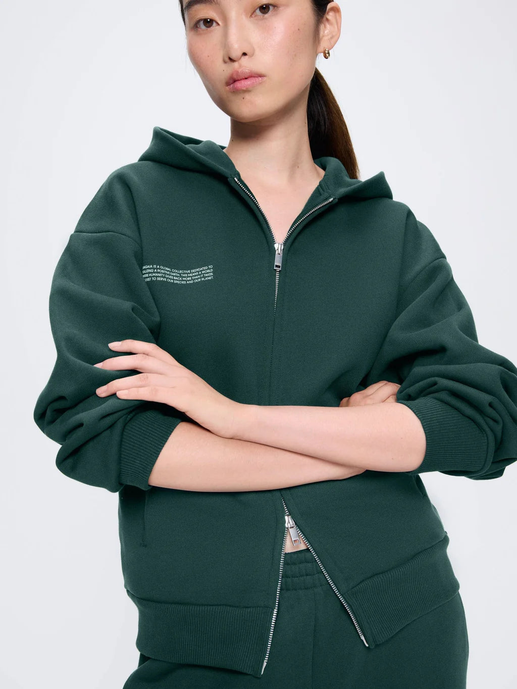 Pangaia Womens 365 Heavyweight Two-Way Zip-Through Hoodie - Foliage Green