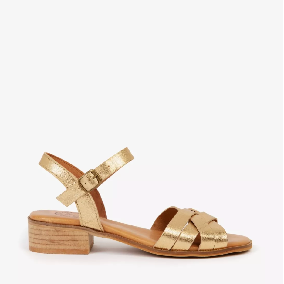Penelope Chilvers Heeled Shepherdess Leather Sandal Gold