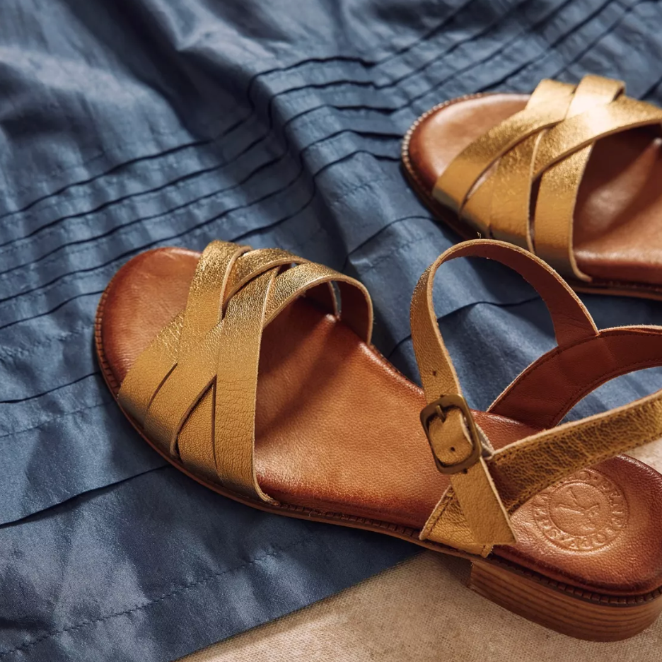 Penelope Chilvers Heeled Shepherdess Leather Sandal Gold