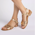 Penelope Chilvers Heeled Shepherdess Leather Sandal Gold