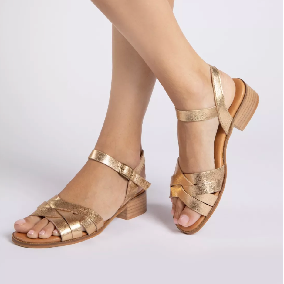 Penelope Chilvers Heeled Shepherdess Leather Sandal Gold