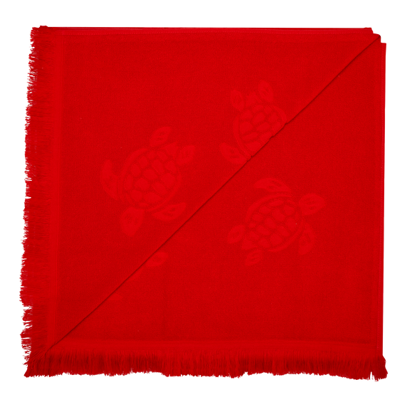 Vilebrequin Beach Towel In Organic Cotton Turtles Jacquard - Poppy Red
