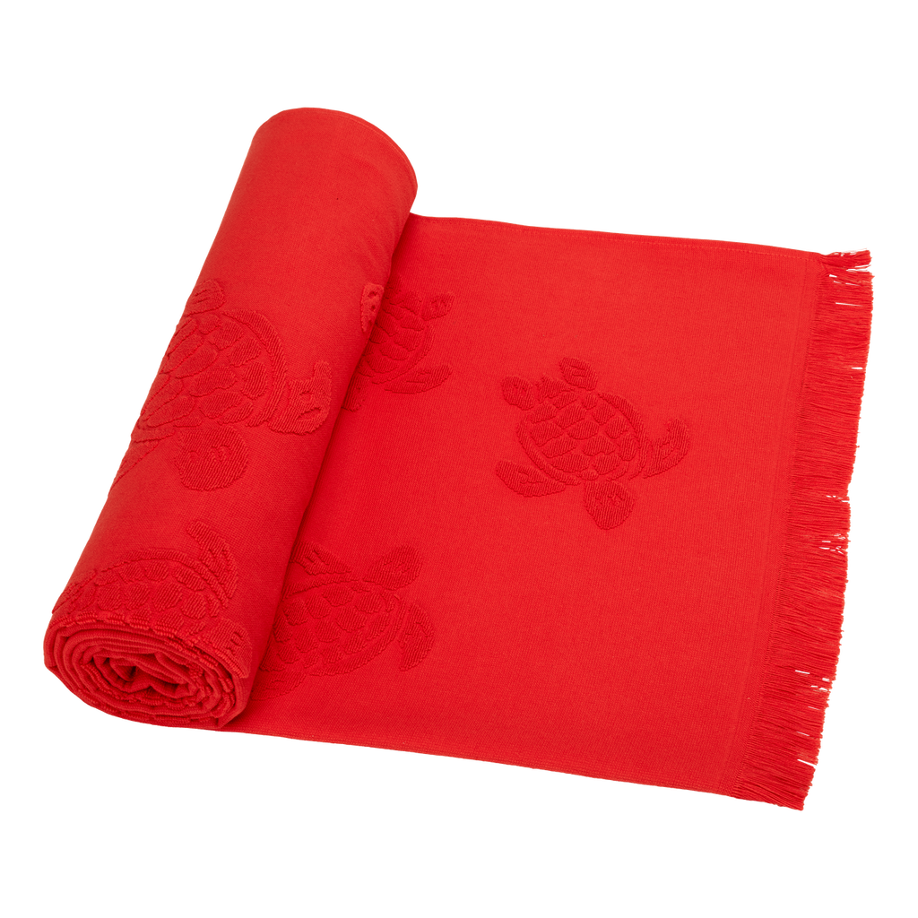 Vilebrequin Beach Towel In Organic Cotton Turtles Jacquard - Poppy Red
