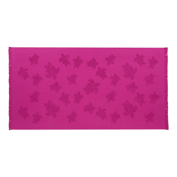 Vilebrequin Beach Towel In Organic Cotton Turtles Jacquard - Crimson Purple