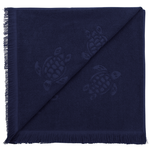 Vilebrequin Beach Towel In Organic Cotton Turtles Jacquard - Navy Blue