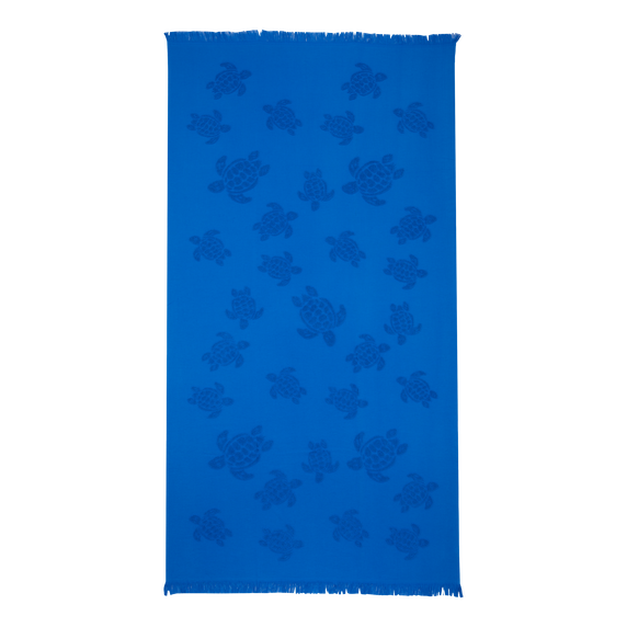 Vilebrequin Beach Towel In Organic Cotton Turtles Jacquard - Palace Blue