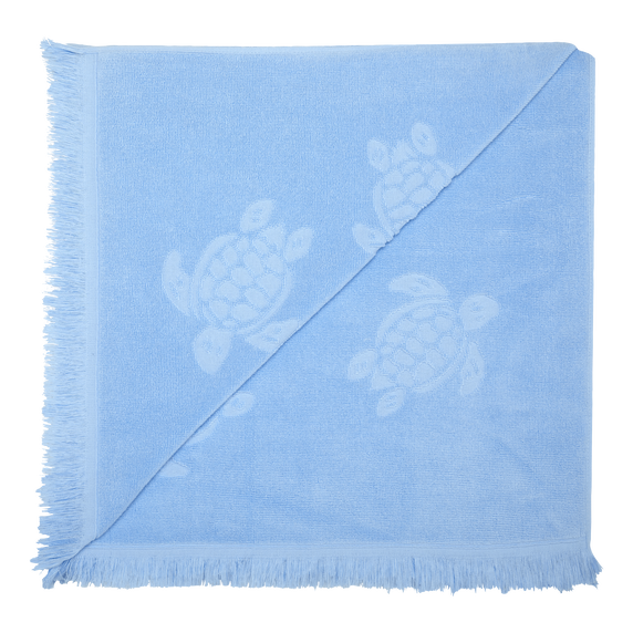 Vilebrequin Beach Towel In Organic Cotton Turtles Jacquard - Flax Flower Blue