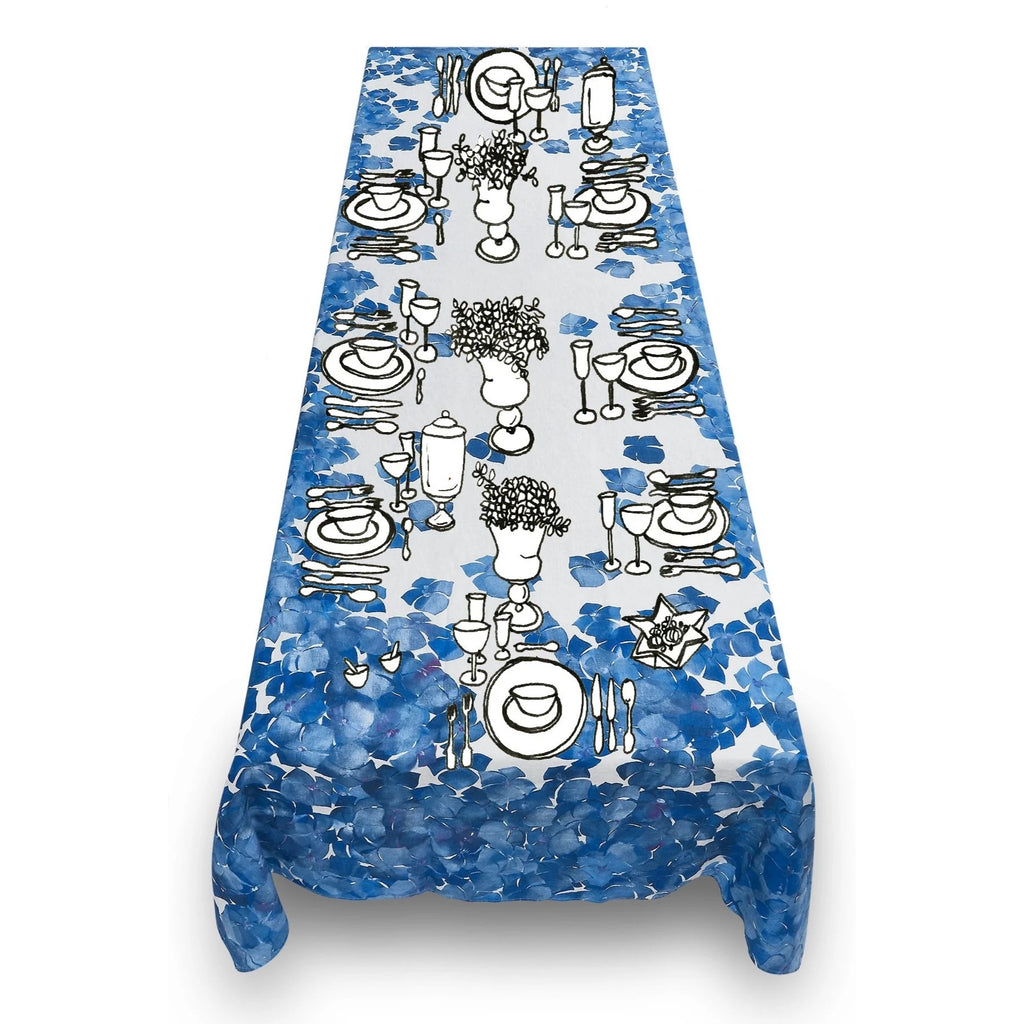Summerill & Bishop Hydrangea Linen Tablecloth in Blue