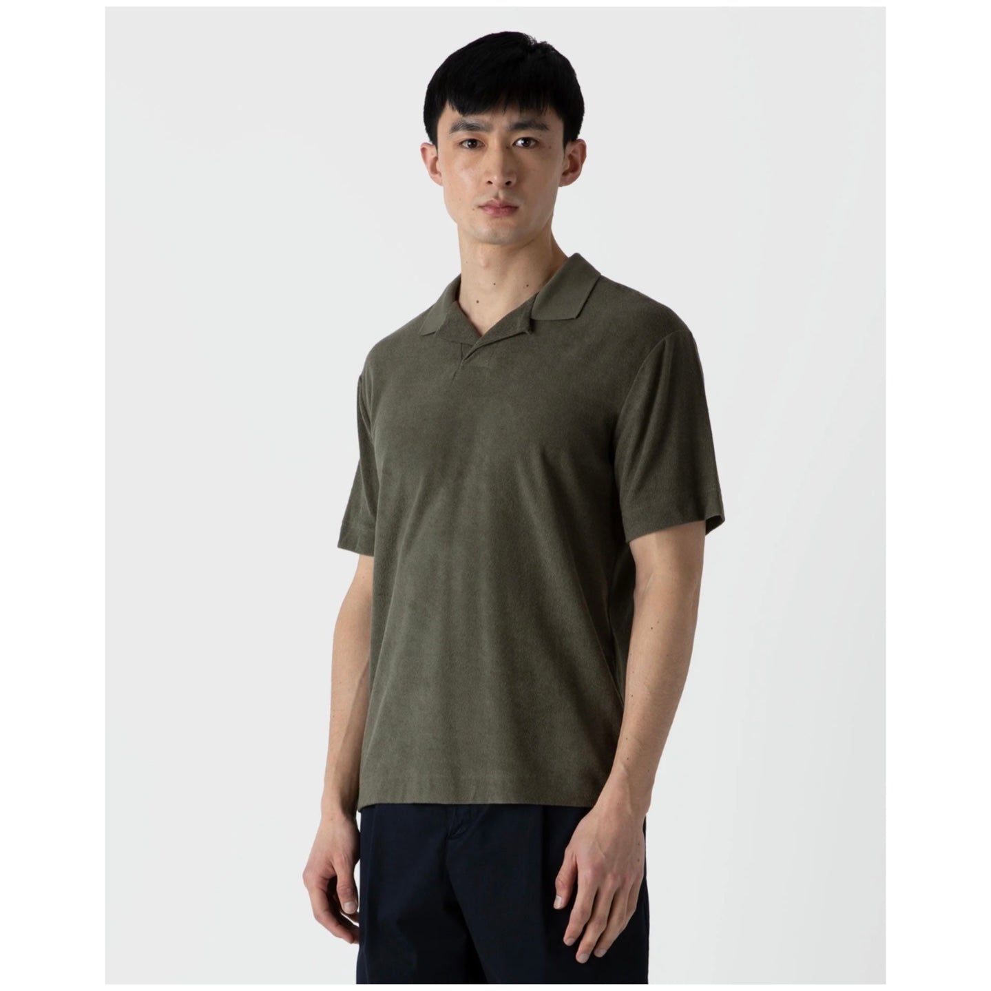 Sunspel Towelling Polo Shirt in Hunter Green