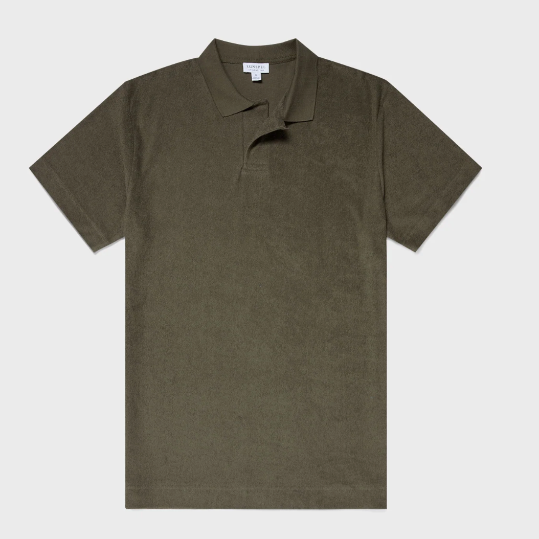 Sunspel Towelling Polo Shirt in Hunter Green