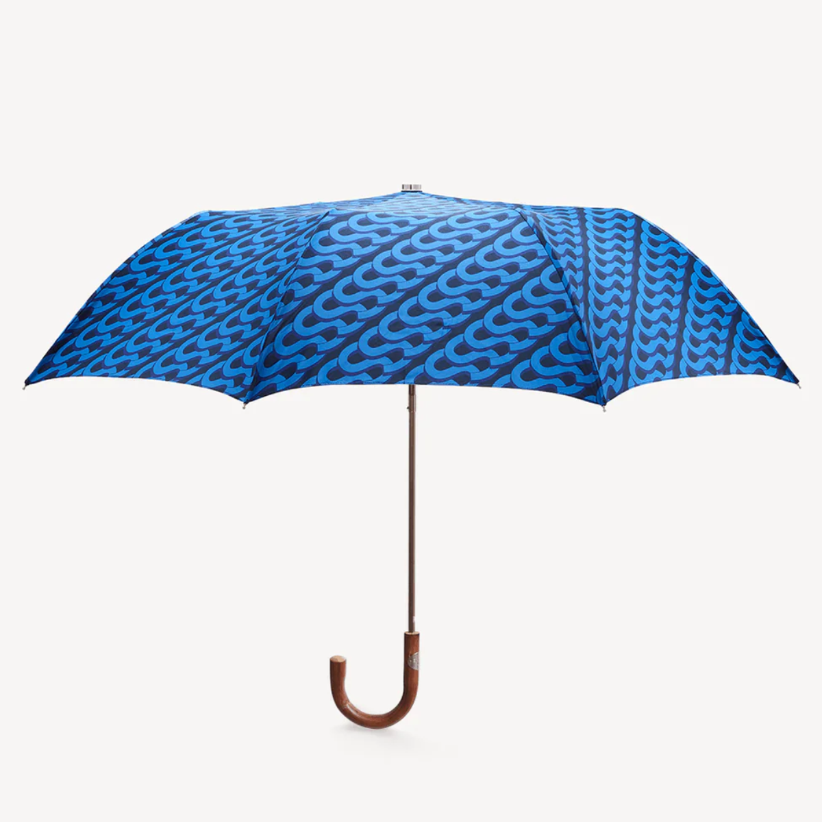 Swaine Collapsible Umbrella Chestnut Handle Monogram Print - Blue