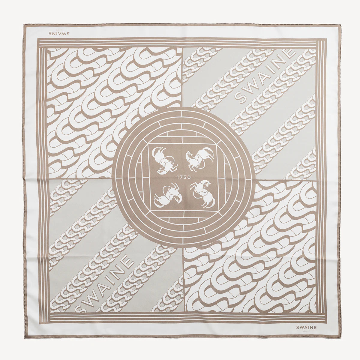 Swaine London Monogrammed Silk Scarf - Beige