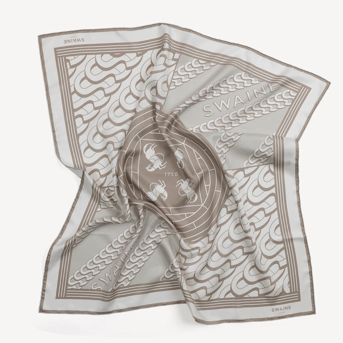 Swaine London Monogrammed Silk Scarf - Beige