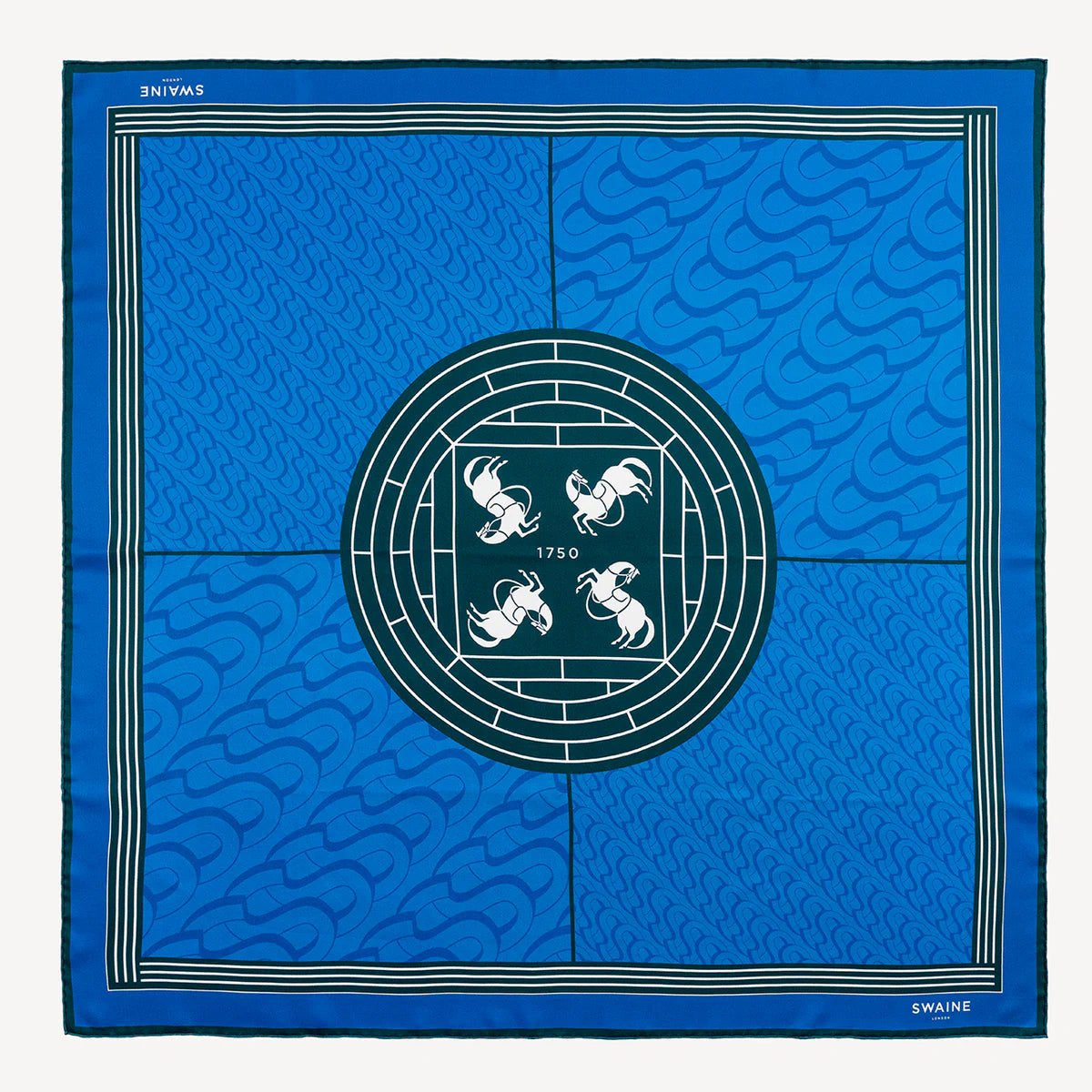 Swaine London Monogrammed Silk Scarf - Blue