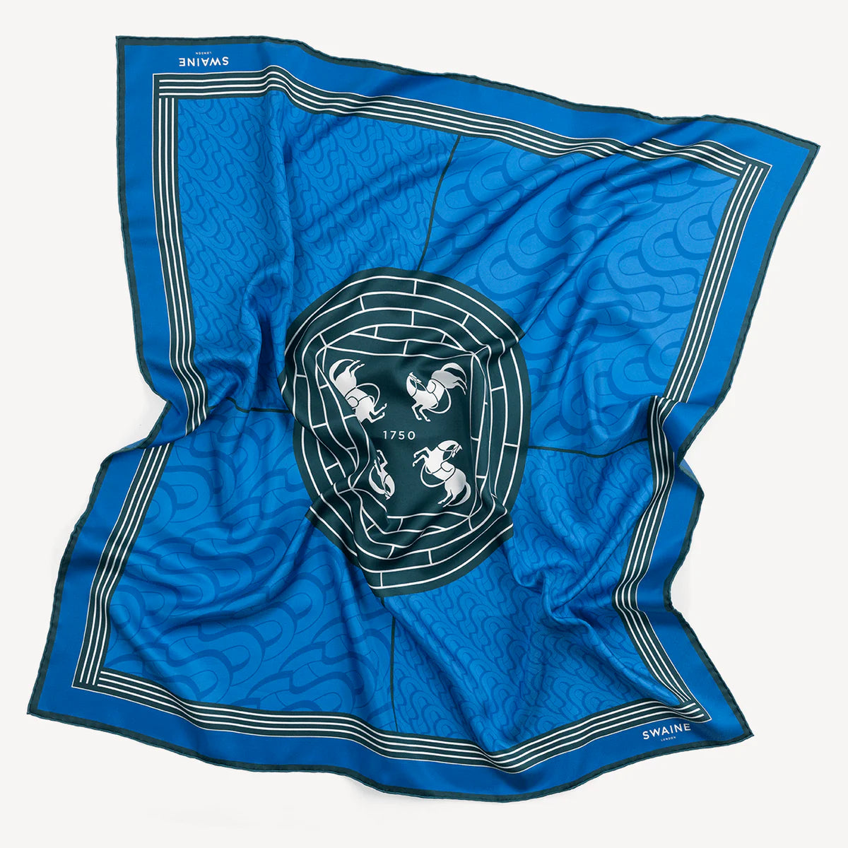 Swaine London Monogrammed Silk Scarf - Blue