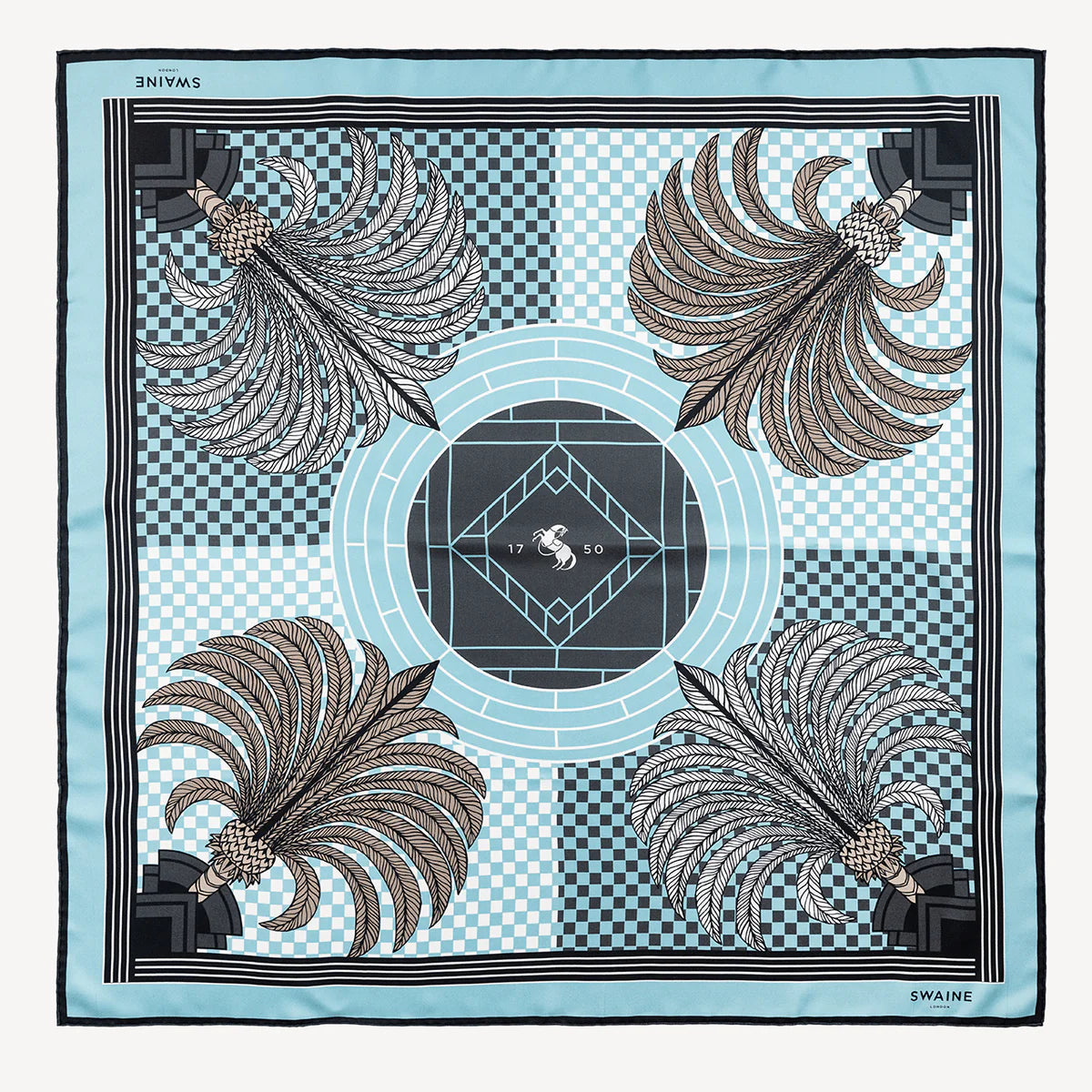 Swaine London Palm Tree Silk Scarf - Ice Blue