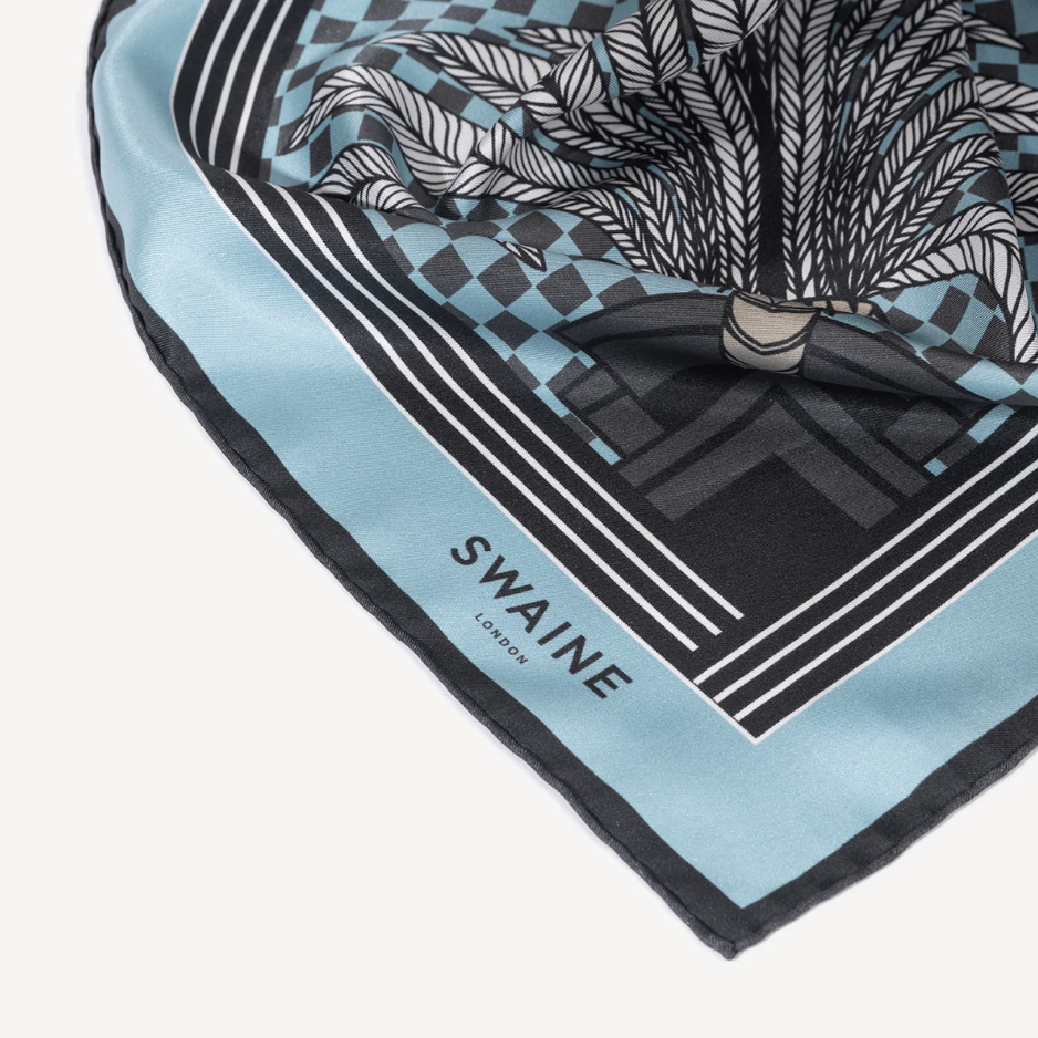 Swaine London Palm Tree Silk Scarf - Ice Blue