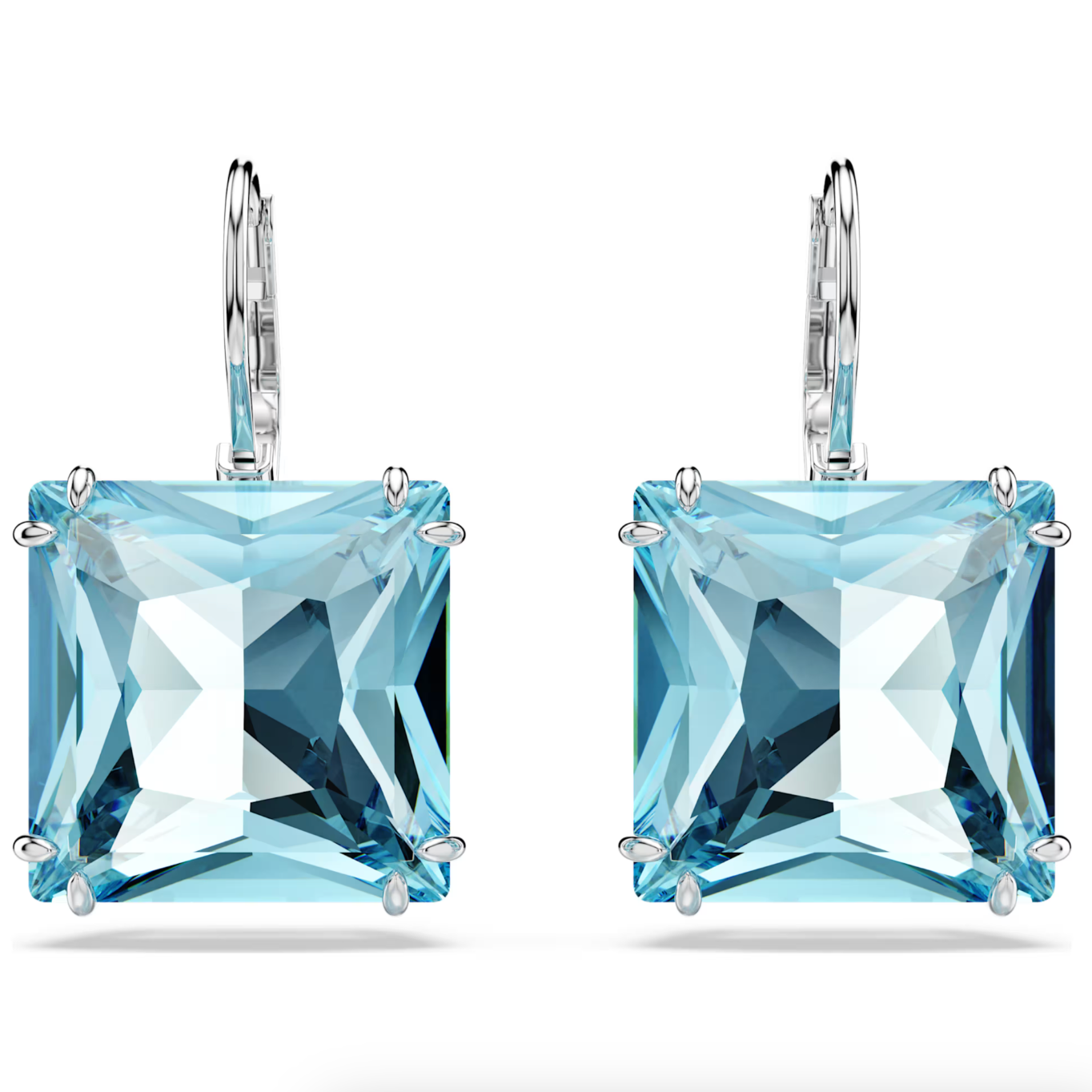 Swarovski Millenia Drop Earrings Square Cut Blue Rhodium Plated