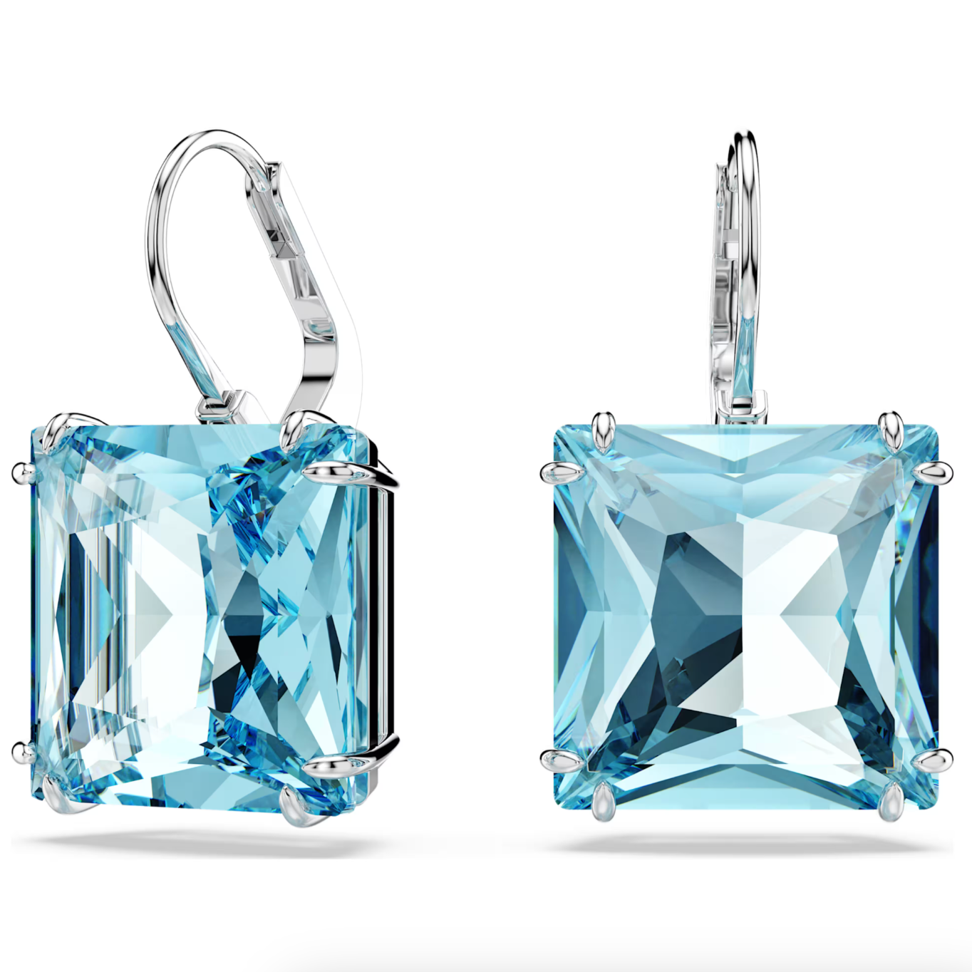 Swarovski Millenia Drop Earrings Square Cut Blue Rhodium Plated